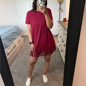 Red Fringe T-Shirt Dress